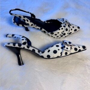 QIV Black and White Polka Dot Women's Slingback Shoes Size 6.5